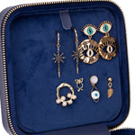 Leather Jewelry Organizer, Travel-Friendly Genuine Leather Storage Box with Velvet Lining (Celeste)