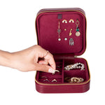 Leather Jewelry Organizer, Travel-Friendly Genuine Leather Storage Box with Velvet Lining (Celeste)