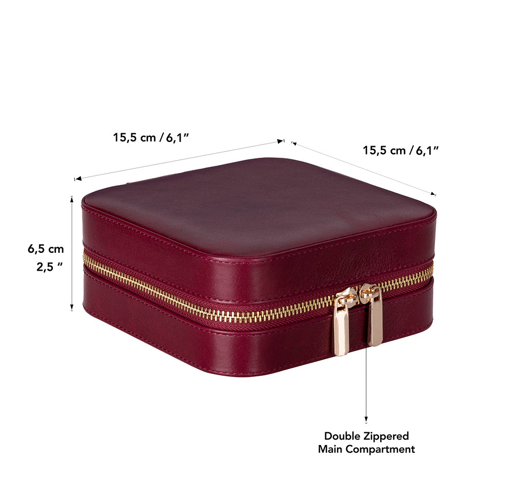 Leather Jewelry Organizer, Travel-Friendly Genuine Leather Storage Box with Velvet Lining (Celeste)