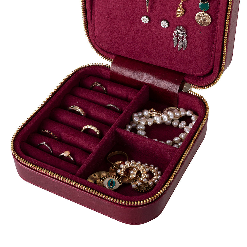 Leather Jewelry Organizer, Travel-Friendly Genuine Leather Storage Box with Velvet Lining (Celeste)