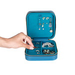 Leather Jewelry Organizer, Travel-Friendly Genuine Leather Storage Box with Velvet Lining (Celeste)