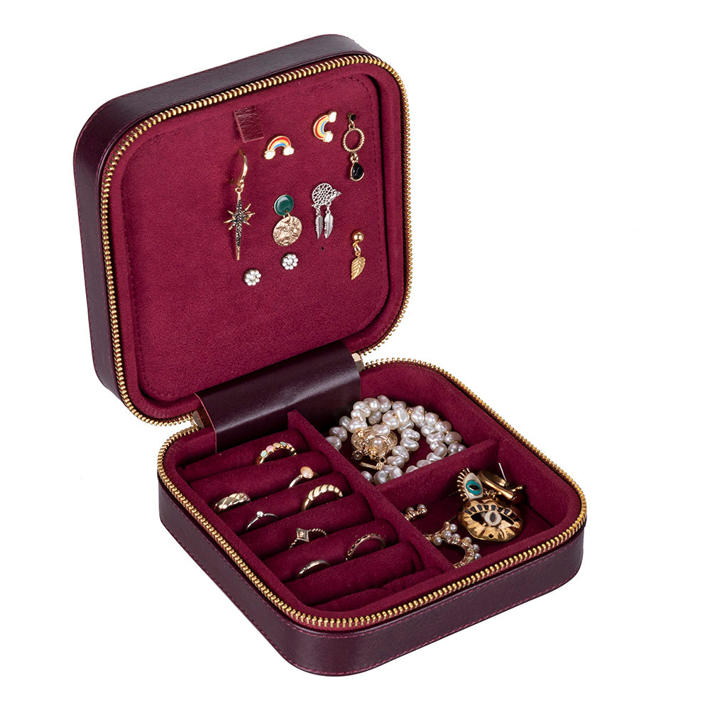 Leather Jewelry Organizer, Travel-Friendly Genuine Leather Storage Box with Velvet Lining (Celeste)