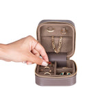 Leather Jewelry Organizer, Travel-Friendly Genuine Leather Storage Box with Velvet Lining (Celeste)