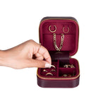 Leather Jewelry Organizer, Travel-Friendly Genuine Leather Storage Box with Velvet Lining (Celeste)