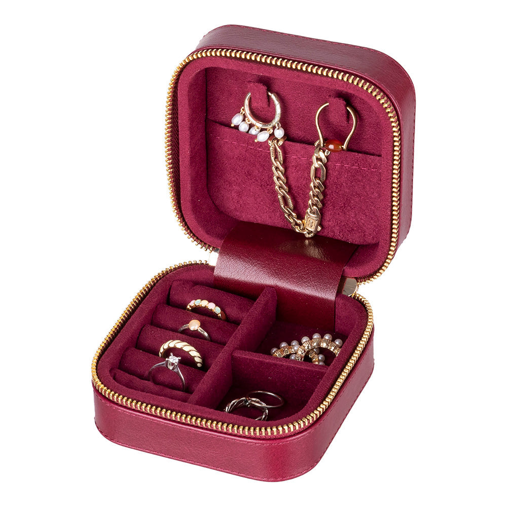 Leather Jewelry Organizer, Travel-Friendly Genuine Leather Storage Box with Velvet Lining (Celeste)