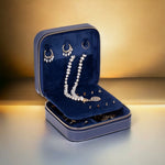 Leather Jewelry Organizer, Travel-Friendly Genuine Leather Storage Box with Velvet Lining (Celeste)