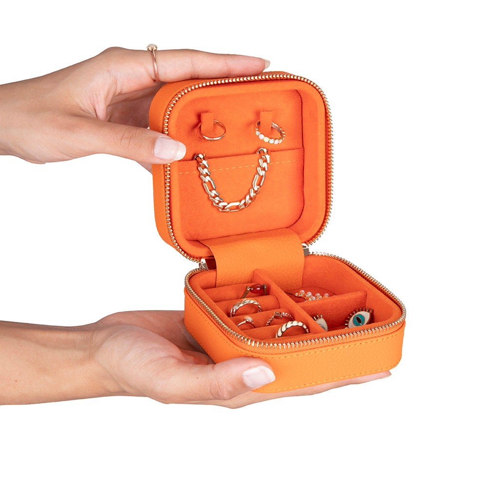 Leather Jewelry Organizer, Travel-Friendly Genuine Leather Storage Box with Velvet Lining (Celeste)