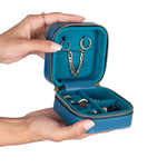 Leather Jewelry Organizer, Travel-Friendly Genuine Leather Storage Box with Velvet Lining (Celeste)