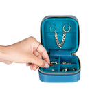 Leather Jewelry Organizer, Travel-Friendly Genuine Leather Storage Box with Velvet Lining (Celeste)