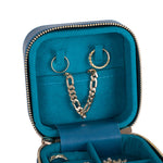 Leather Jewelry Organizer, Travel-Friendly Genuine Leather Storage Box with Velvet Lining (Celeste)