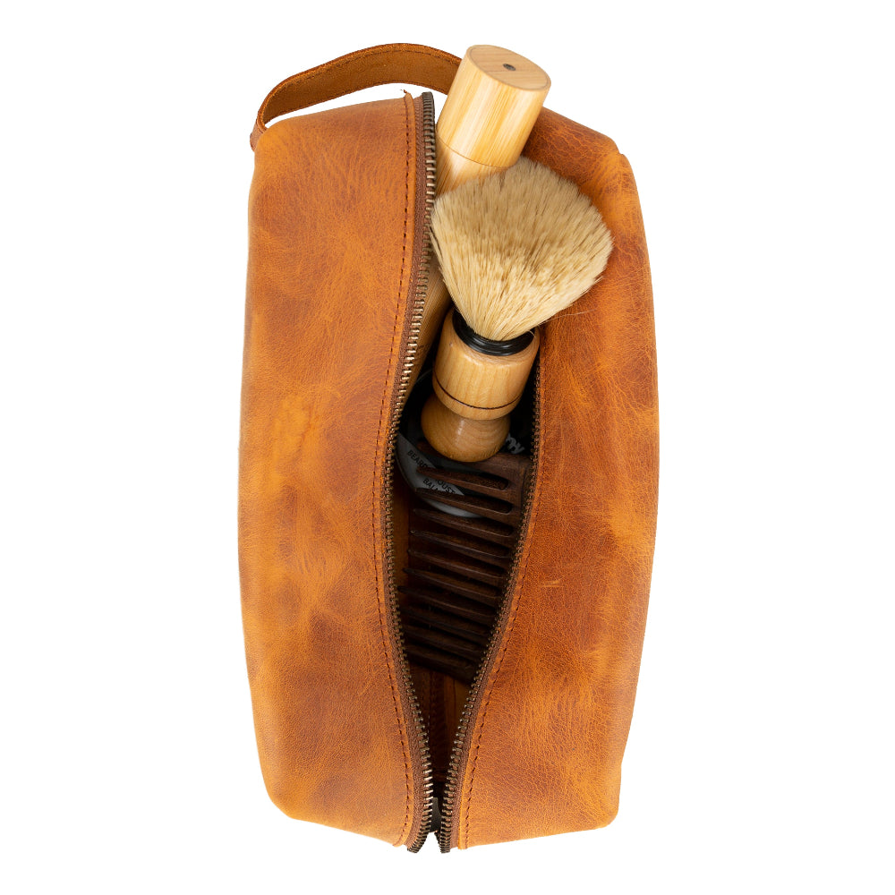 Genuine Leather Dopp Kit, Men's & Women's Toiletry Bag, Travel Organizer, Shaving Bag (Rhett)