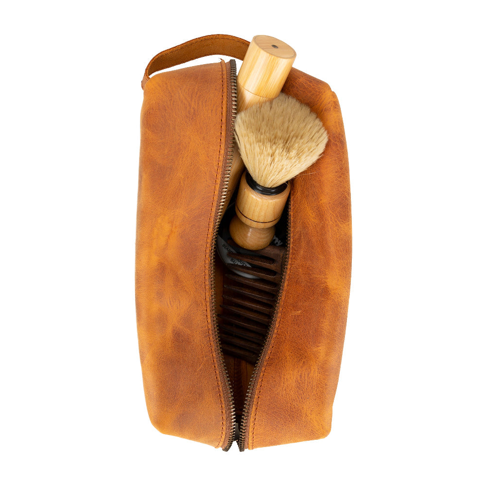 Genuine Leather Dopp Kit, Men's & Women's Toiletry Bag, Travel Organizer, Shaving Bag (Rhett)