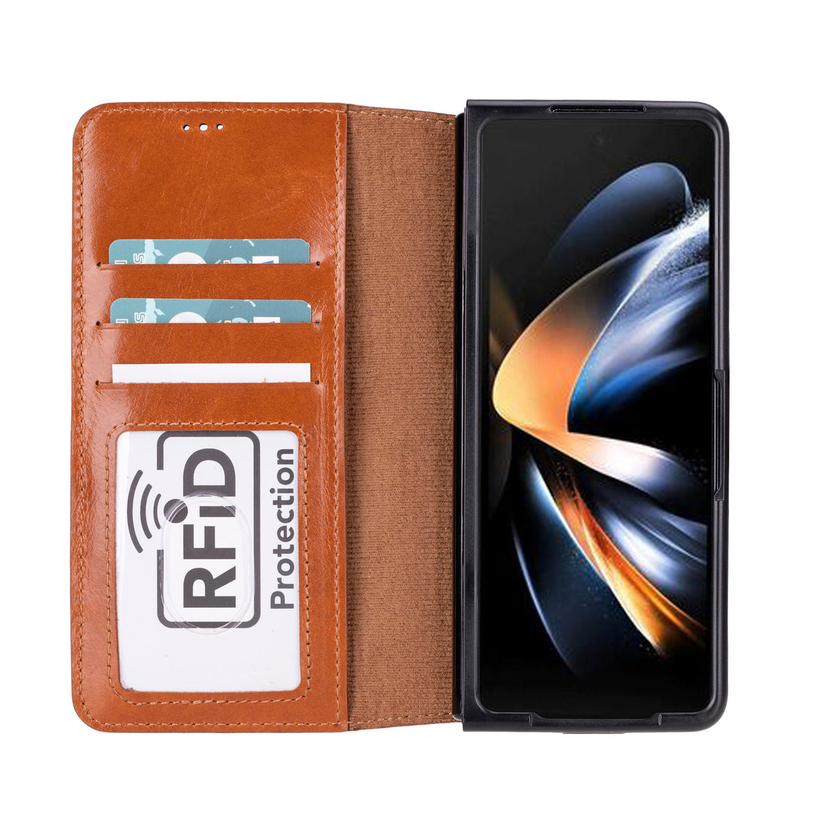 Handcrafted Leather Wallet Case, RFID Blocking, Samsung Galaxy Z Fold 5 (Rune)