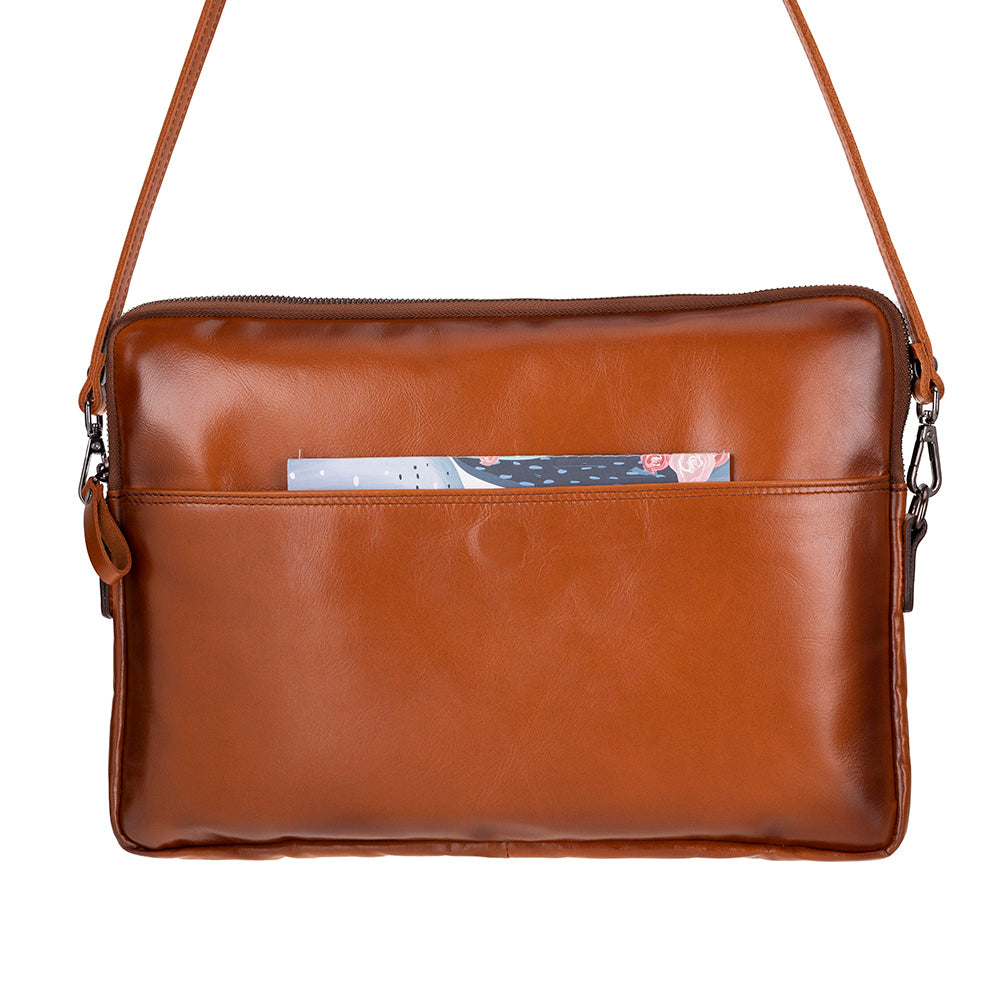 Slim Leather Laptop Bag, Genuine Leather Case, Shoulder Strap (Elona)