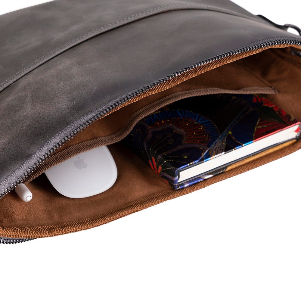 Slim Leather Laptop Bag, Genuine Leather Case, Shoulder Strap (Elona)