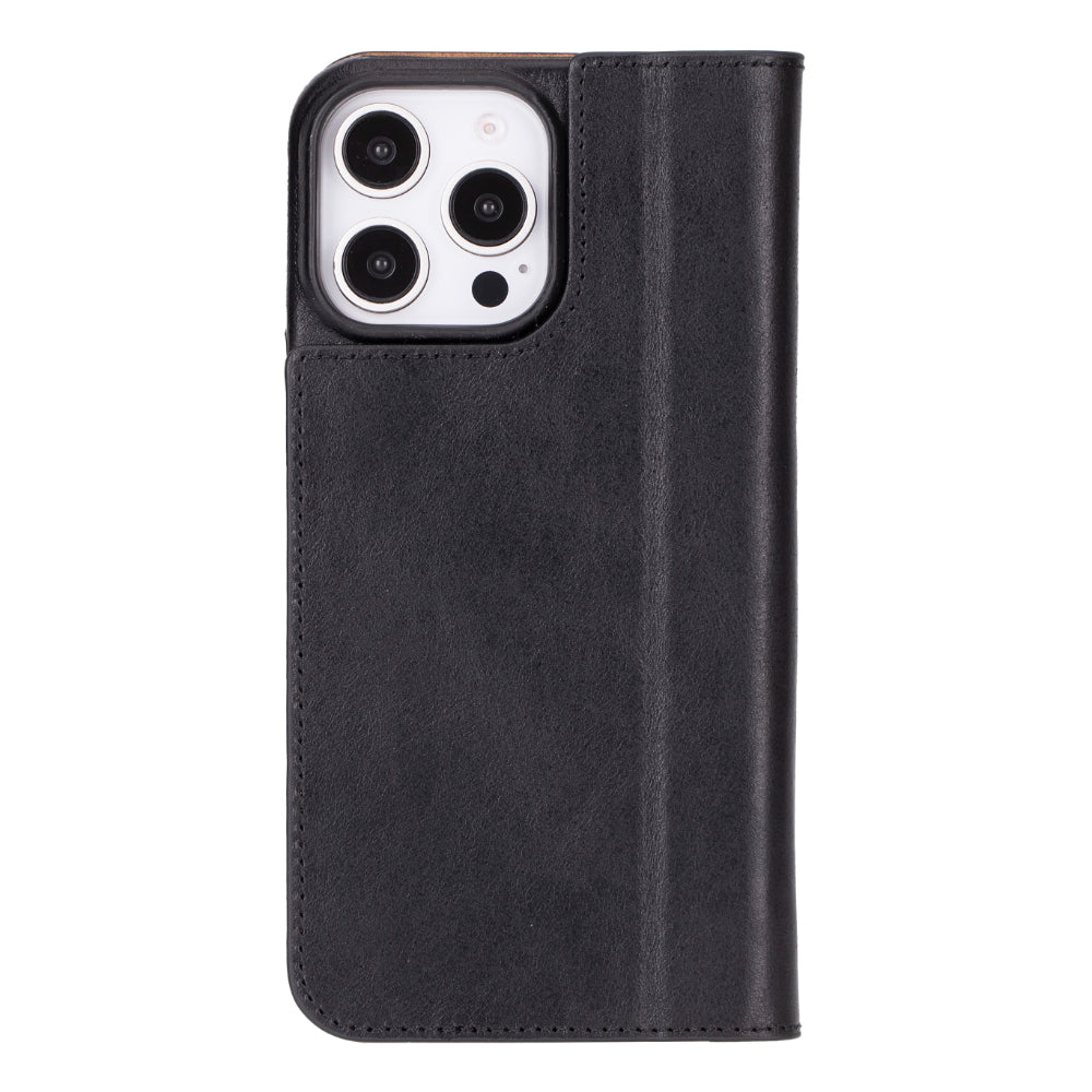 Leather iPhone 16 Pro/Max Folio Case: Wallet Cover with Stand (Presto)