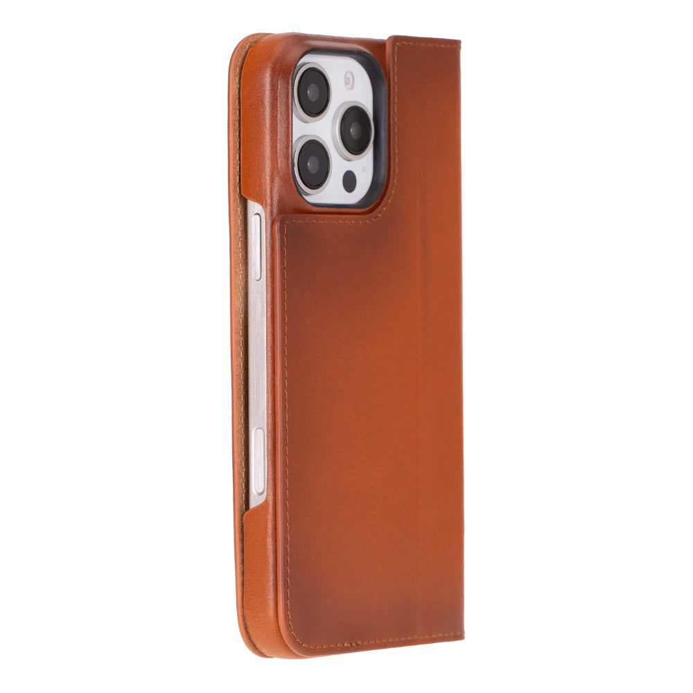 Leather iPhone 16 Pro/Max Folio Case: Wallet Cover with Stand (Presto)