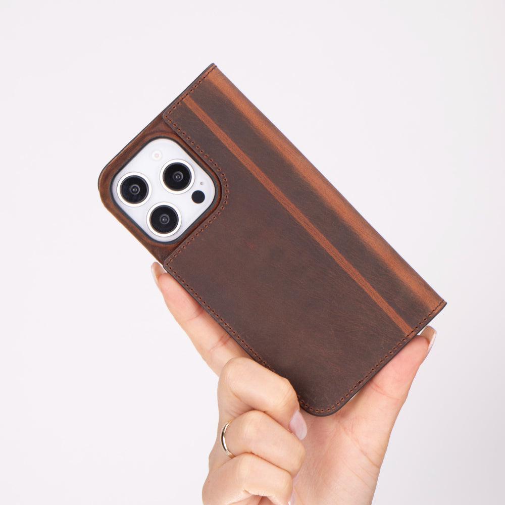 Leather iPhone 16 Pro/Max Folio Case: Wallet Cover with Stand (Presto)