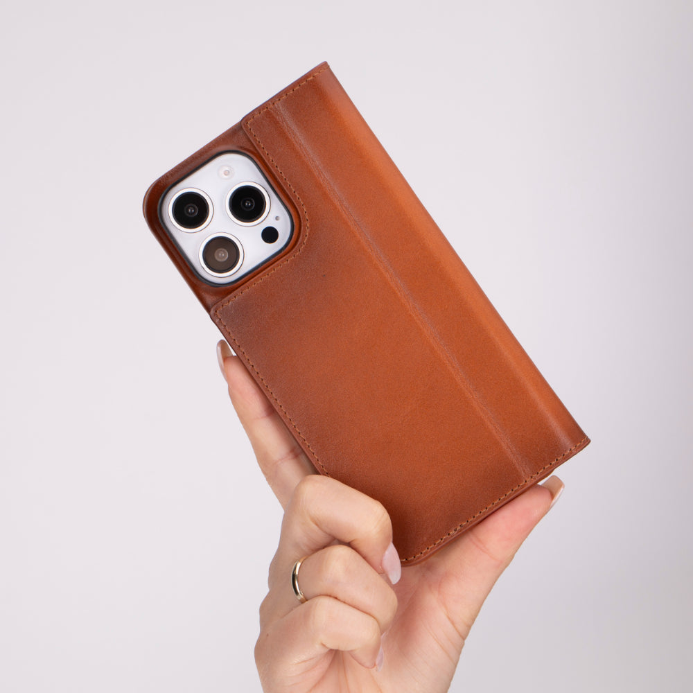 Leather iPhone 16 Pro/Max Folio Case: Wallet Cover with Stand (Presto)