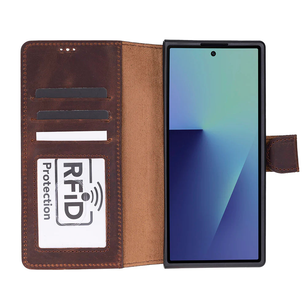 Handcrafted Leather Wallet Case for Samsung Galaxy Z Fold 7 – RFID Blocking