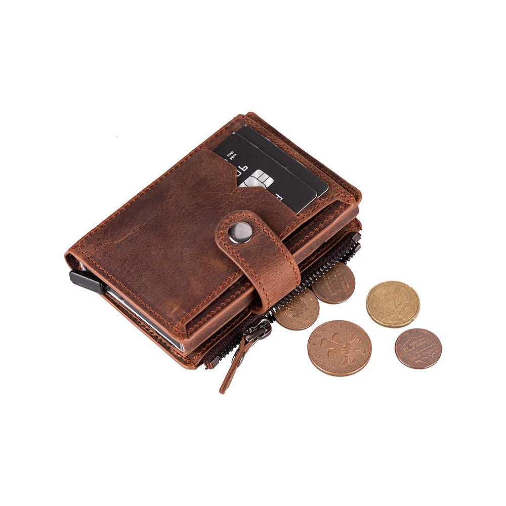 Leather Card Holder, RFID Blocking Slim Wallet with Quick-Access & Coin Pocket (Velto)