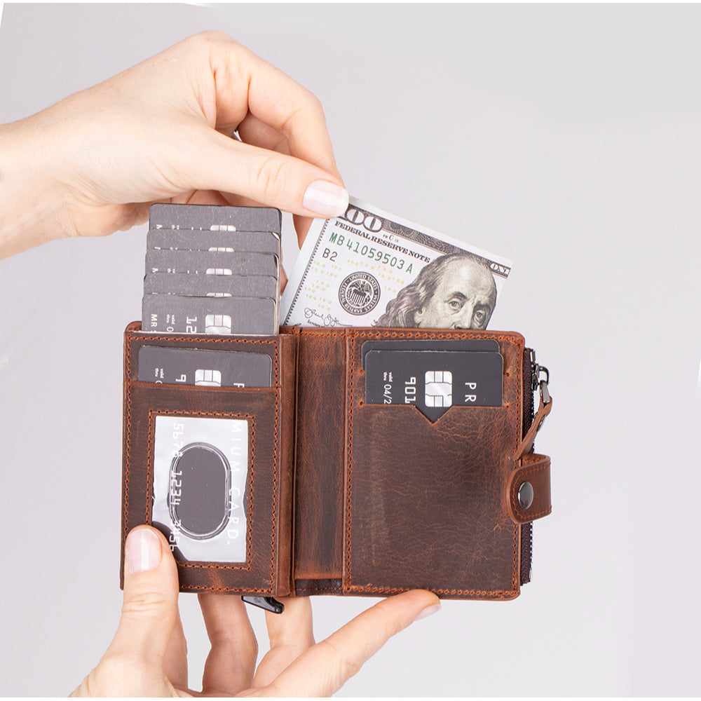 Leather Card Holder, RFID Blocking Slim Wallet with Quick-Access & Coin Pocket (Velto)