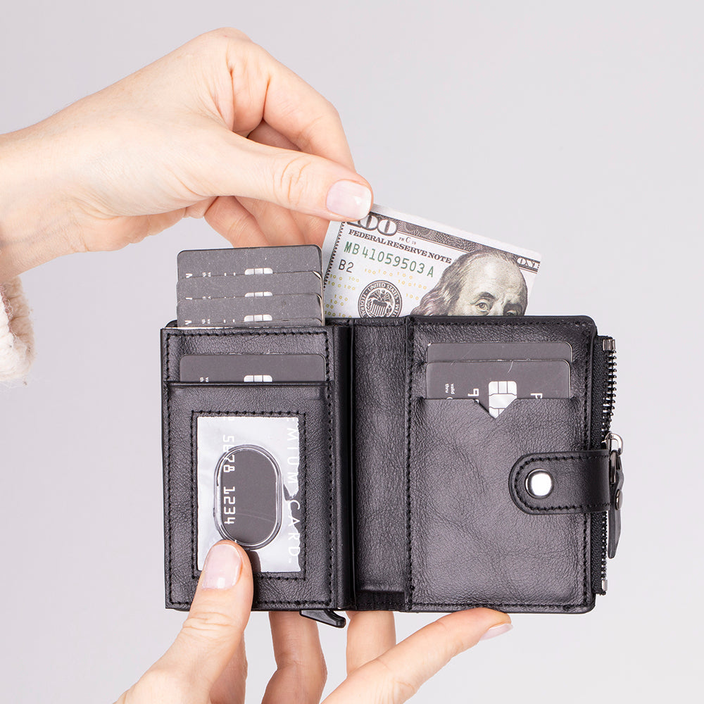 Leather Card Holder, RFID Blocking Slim Wallet with Quick-Access & Coin Pocket (Velto)
