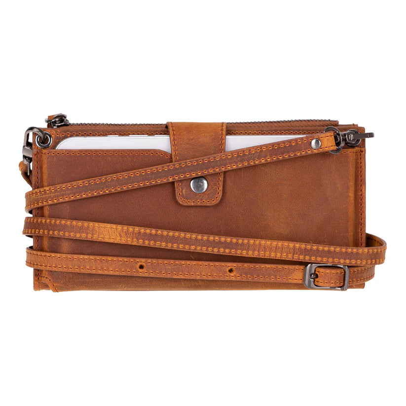 Crossbody Leather Wallet – with Phone Compartment, Card Slots & Shoulder Strap (Calista)