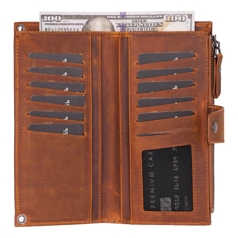 Crossbody Leather Wallet – with Phone Compartment, Card Slots & Shoulder Strap (Calista)