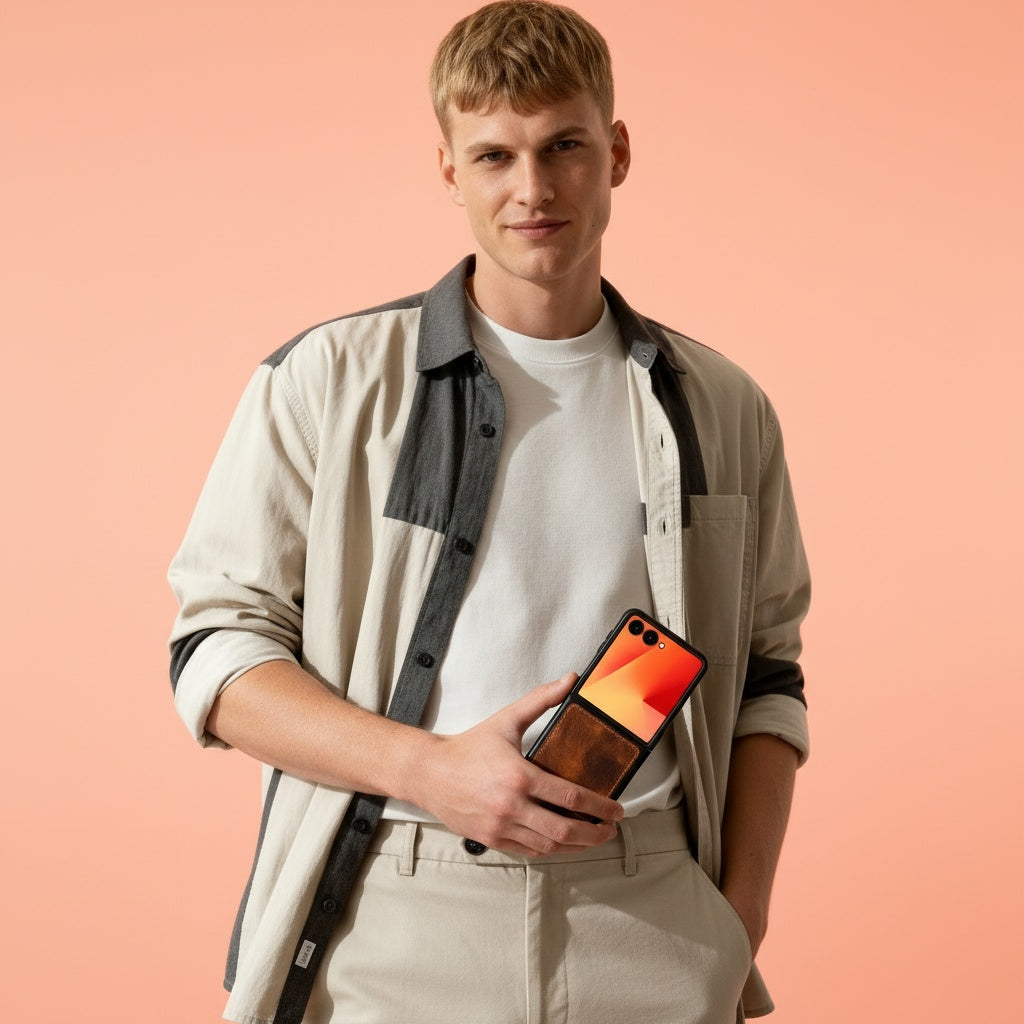 Slim Leather Case for Samsung Galaxy Z Flip 7 (Lune)