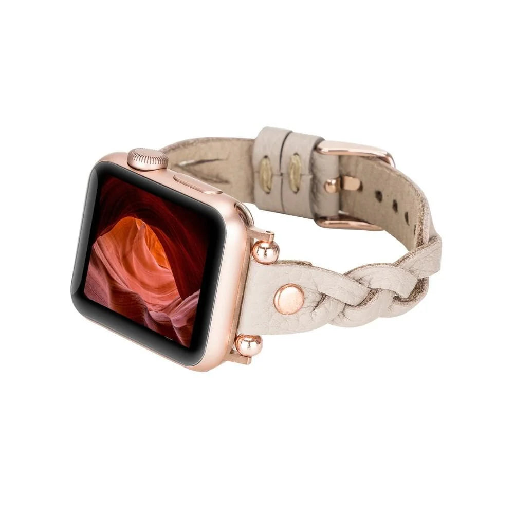 Wanda Braided Leather Apple Watch Band with Rose Gold Trok