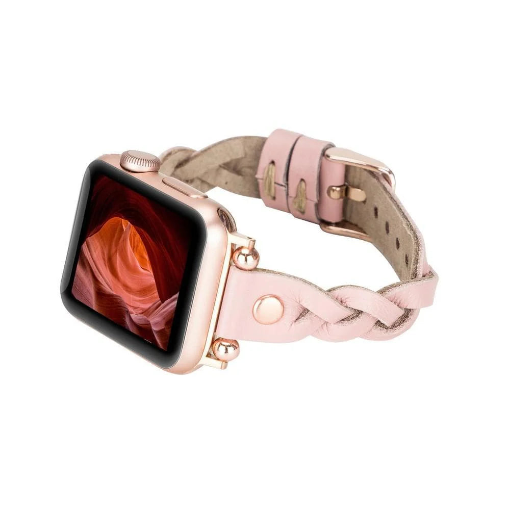 Wanda Braided Leather Apple Watch Band with Rose Gold Trok