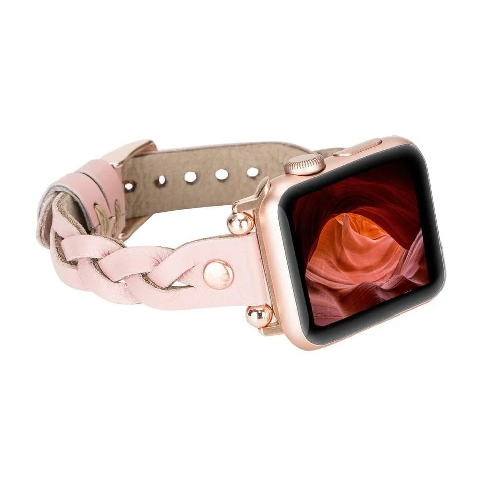Wanda Braided Leather Apple Watch Band with Rose Gold Trok