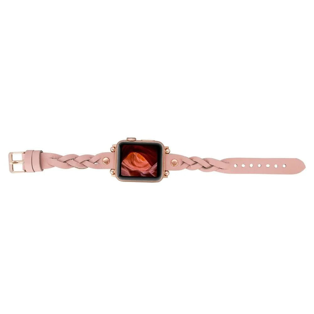 Wanda Braided Leather Apple Watch Band with Rose Gold Trok