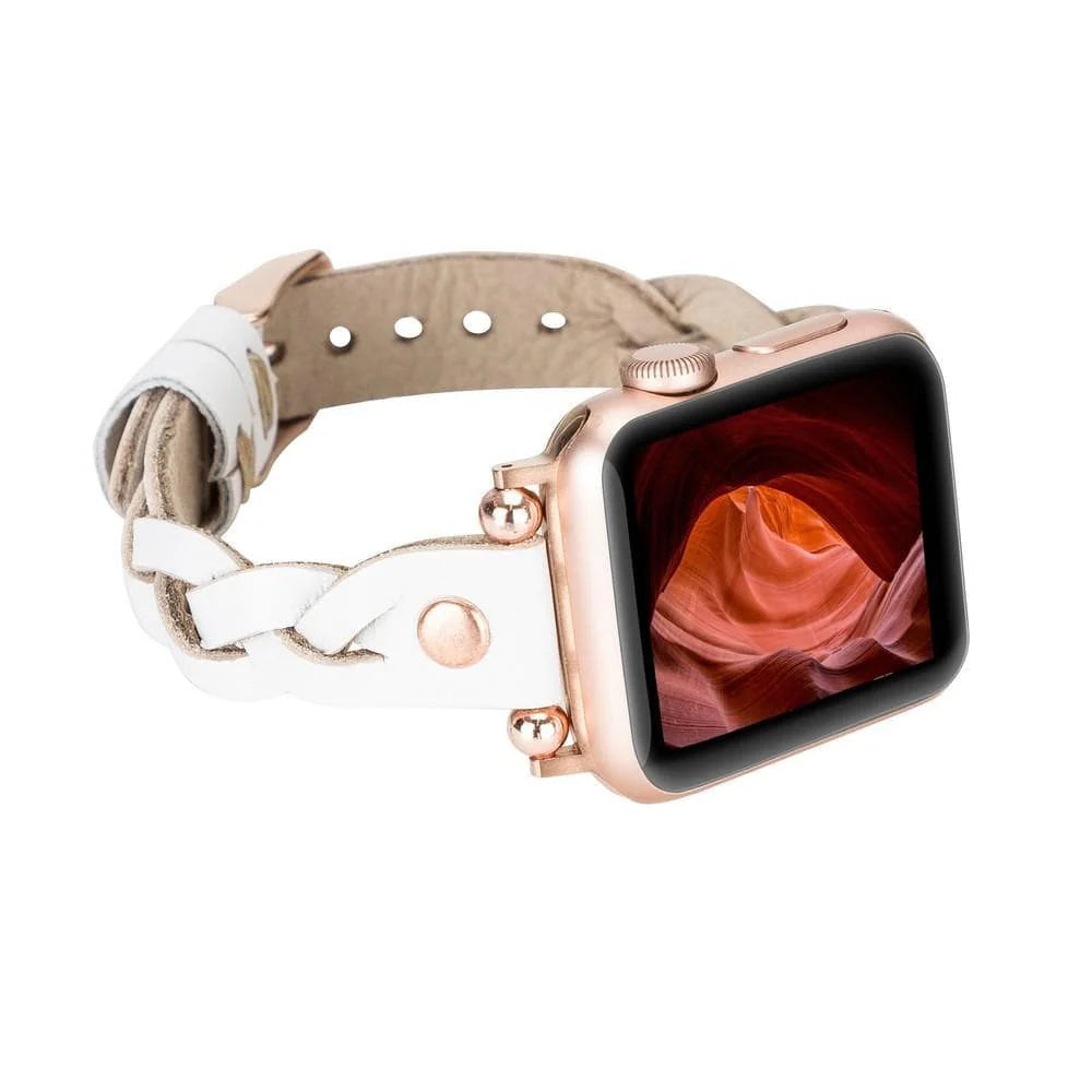 Wanda Braided Leather Apple Watch Band with Rose Gold Trok