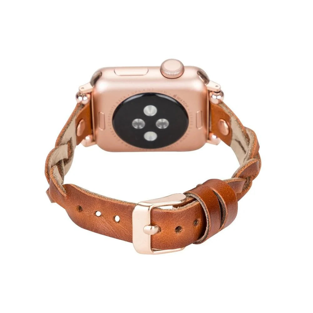 Wanda Braided Leather Apple Watch Band with Rose Gold Trok