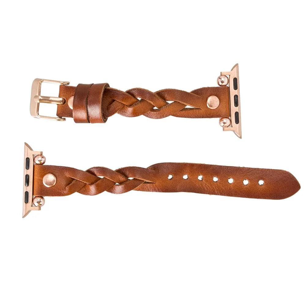 Wanda Braided Leather Apple Watch Band with Rose Gold Trok