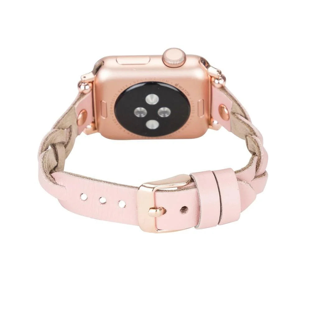 Wanda Braided Leather Apple Watch Band with Rose Gold Trok