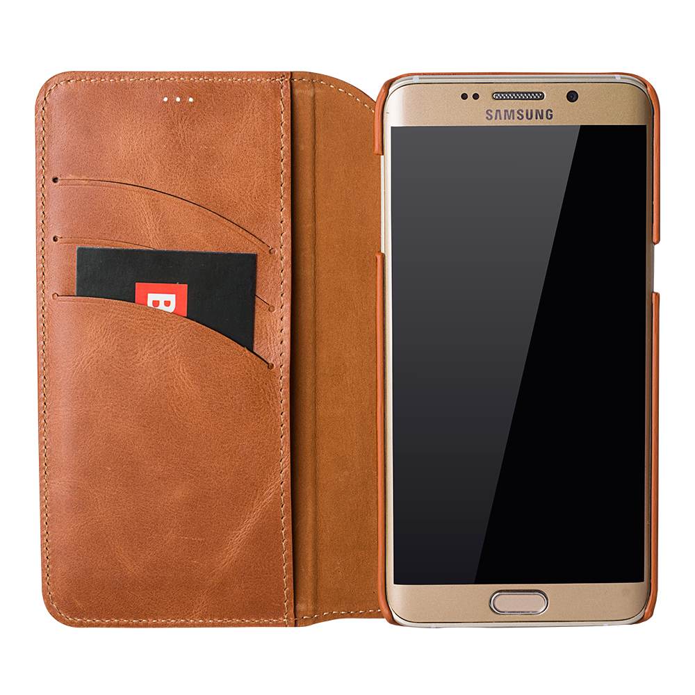 Samsung Galaxy S6 Edge Plus Leather Wallet Case Avilla Book Brown