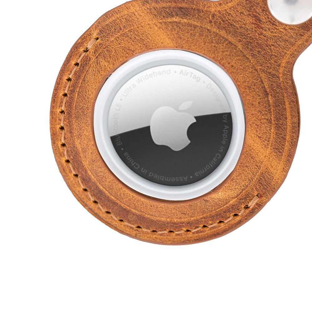 Apple AirTag Compatible Leather Keychain Arta G19 Tan