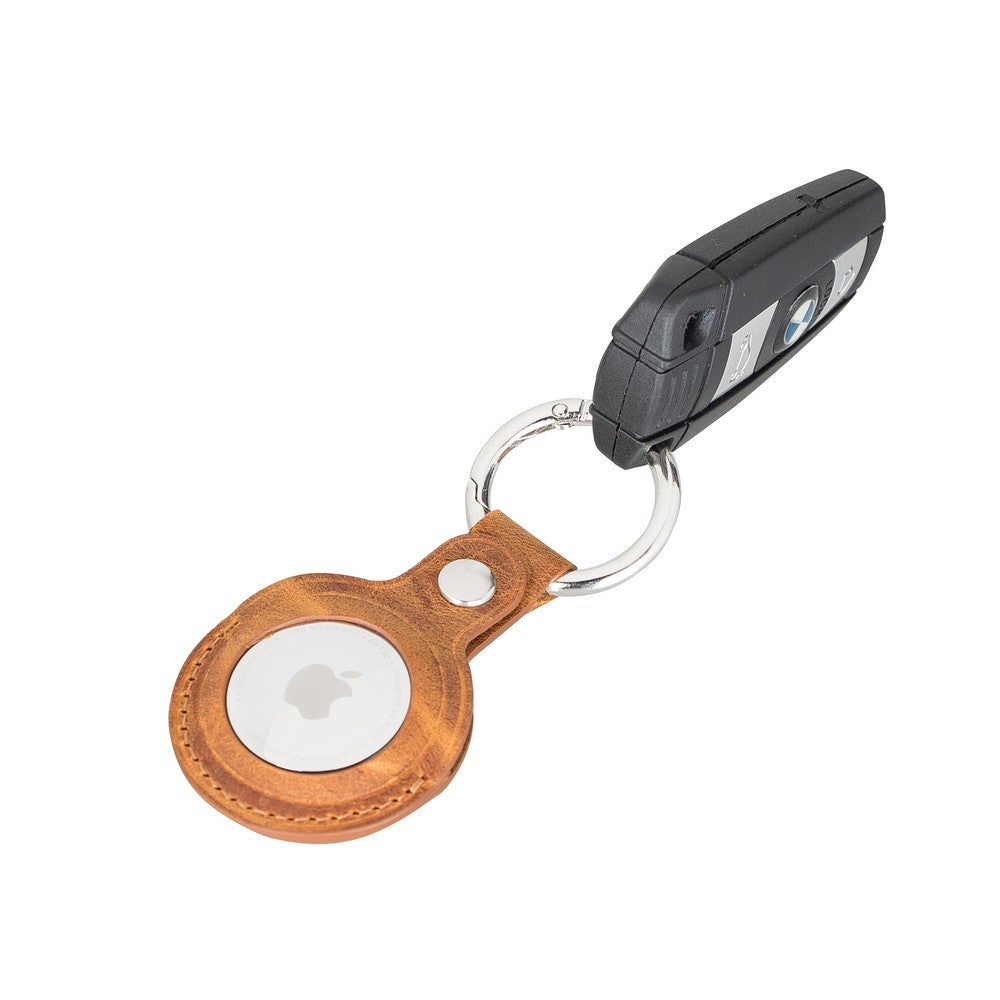 Apple AirTag Compatible Leather Keychain Arta G19 Tan