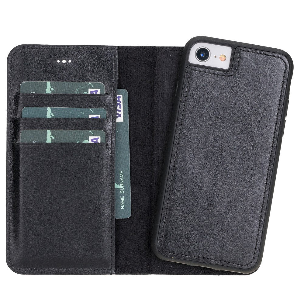 Apple iPhone 7-8-SE Compatible Leather Wallet Case RST1 Black