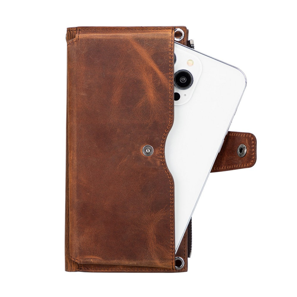 Crossbody Leather Wallet – with Phone Compartment, Card Slots & Shoulder Strap (Calista)