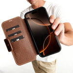 iPhone 16 Pro/Max Leather Wallet Case: MagSafe, RFID Protection (Roma)