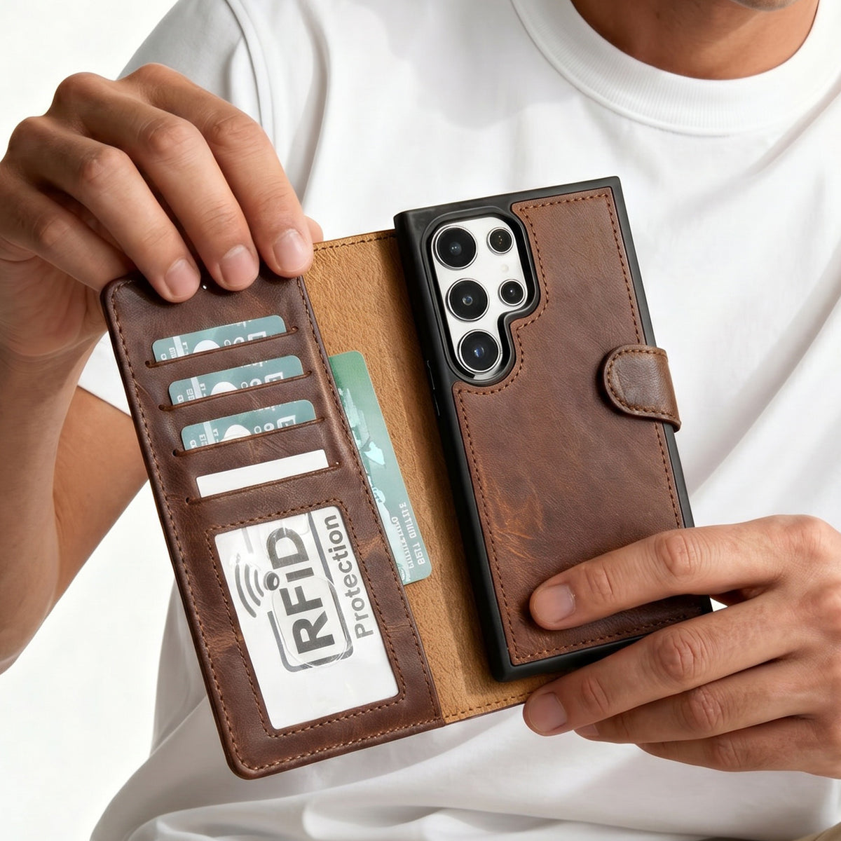 Samsung Galaxy S24, Plus & Ultra Leather Wallet Case | RFID Blocking, Card Holder, Wireless Charging Compatible (Sylvara)
