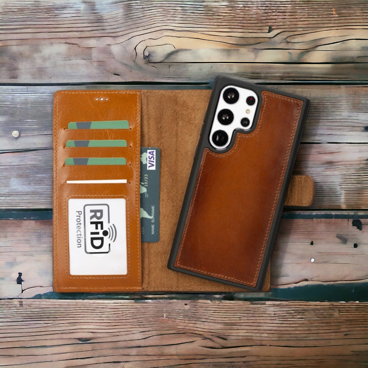 Leather Wallet Case for Samsung Galaxy S24, Plus & Ultra | RFID Blocking, Card Holder, Wireless Charging Compatible (Sylvara)