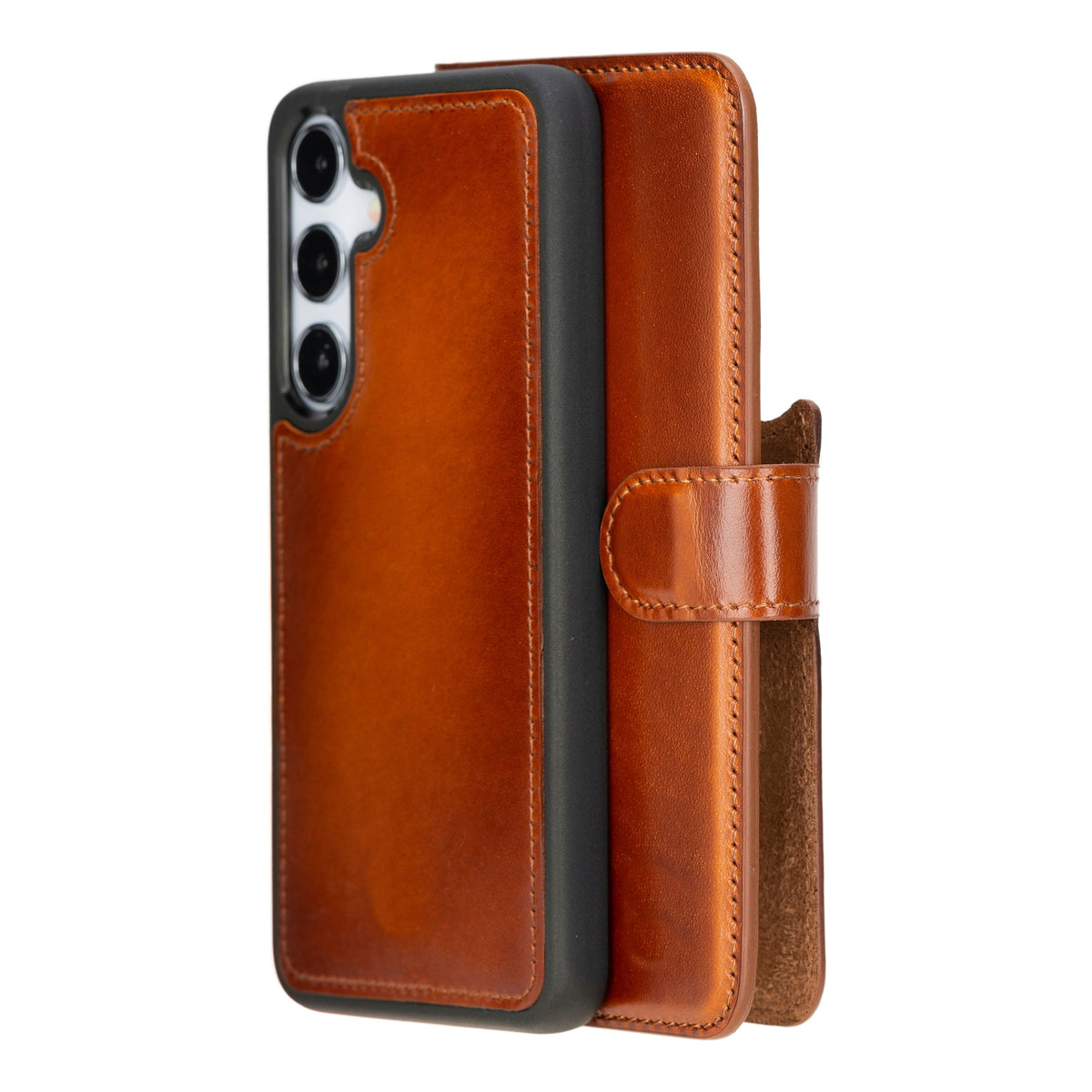 Samsung Galaxy S24 Plus Compatible, Leather Wallet Case, Effect Tan