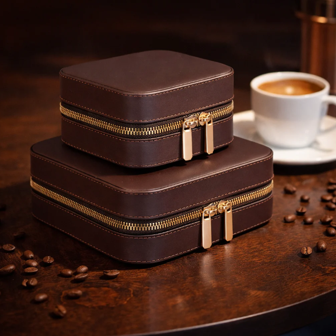 Leather Jewelry Organizer, Travel-Friendly Genuine Leather Storage Box with Velvet Lining (Celeste)