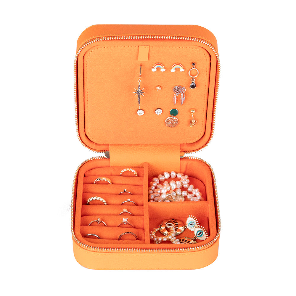 Leather Jewelry Organizer, Travel-Friendly Genuine Leather Storage Box with Velvet Lining (Celeste)