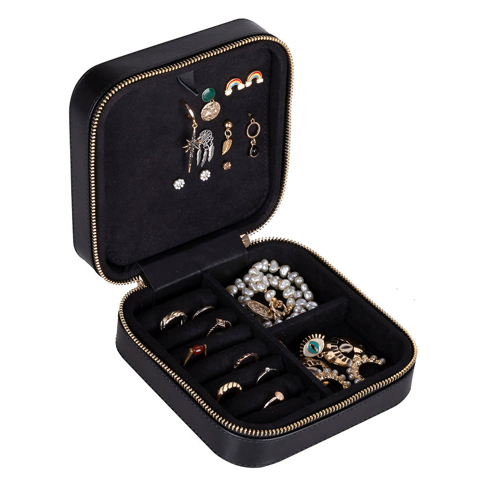 Leather Jewelry Organizer, Travel-Friendly Genuine Leather Storage Box with Velvet Lining (Celeste)